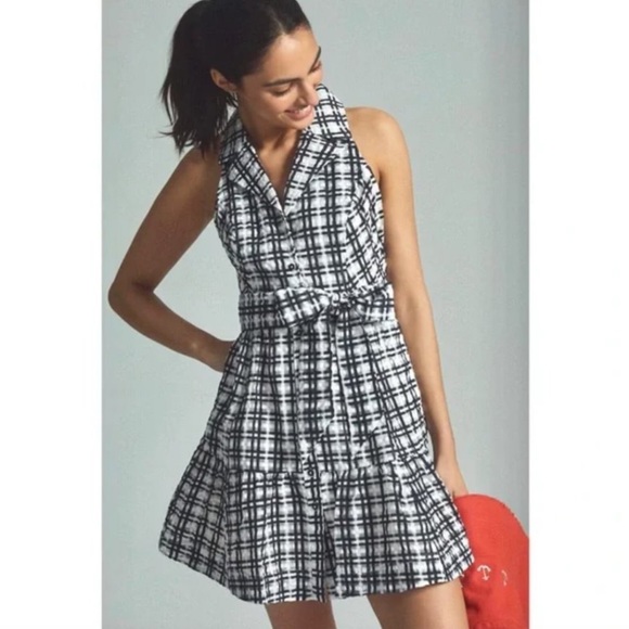 Maeve Dresses & Skirts - Anthropologie Maeve Black White Plaid Sleeveless Dress Button Up w Collar Size 2